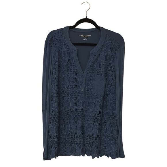 Soft Surroundings Tops - Soft Surroundings Blue Lace Blouse Relaxed Fit-EUC